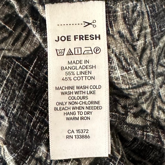 JOE FRESH Linen Blend Black & Sage Palm Print Short Sleeve Shirt Dress - Size XL - Picture 12 of 12